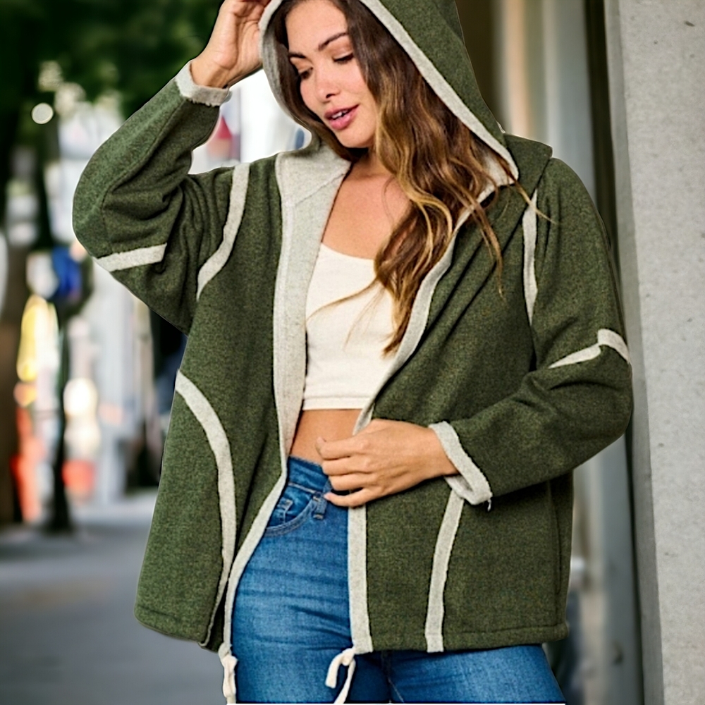29172 Hooded Open Front Cardigan